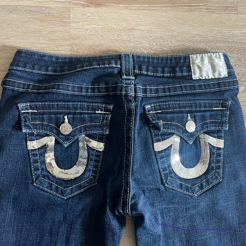 Vintage True‎ Religion Joey Jeans 32 Low Rise Silver Sequin Horseshoe Pocket Y2K